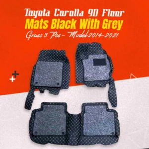 Toyota Corolla 9D Floor Mats Black With Grey Grass 3 Pcs - Model 2014-2021